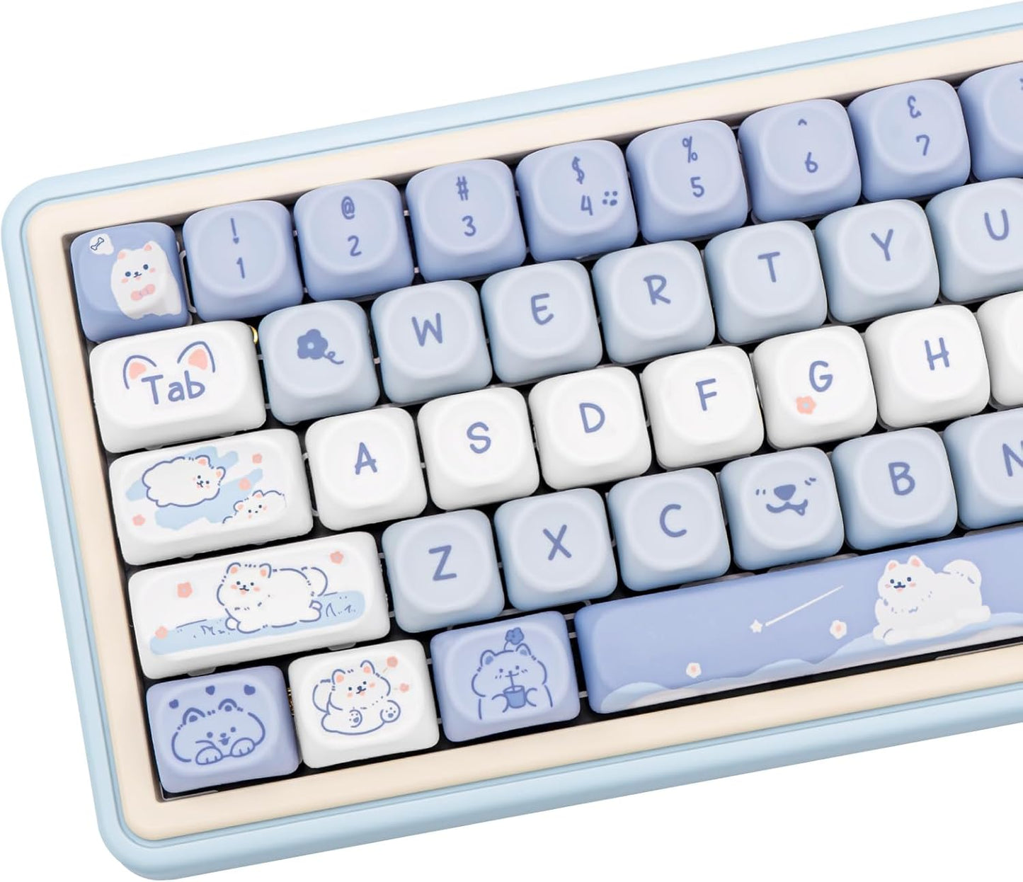 Blue White MOA Profile Custom PBT Keycaps Set for Mechanical Keyboards