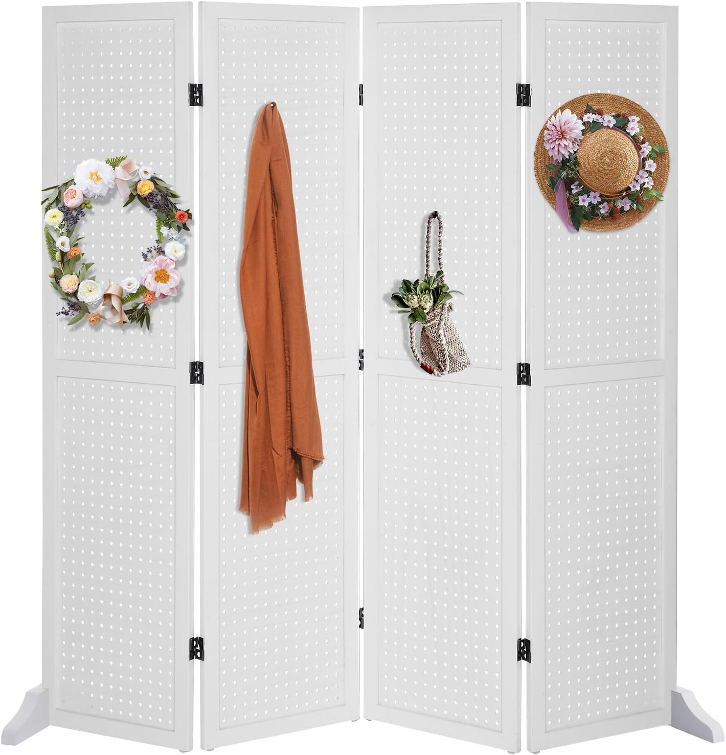 Bonnlo 4 Panel Pegboard Freestanding Display Board Organizer