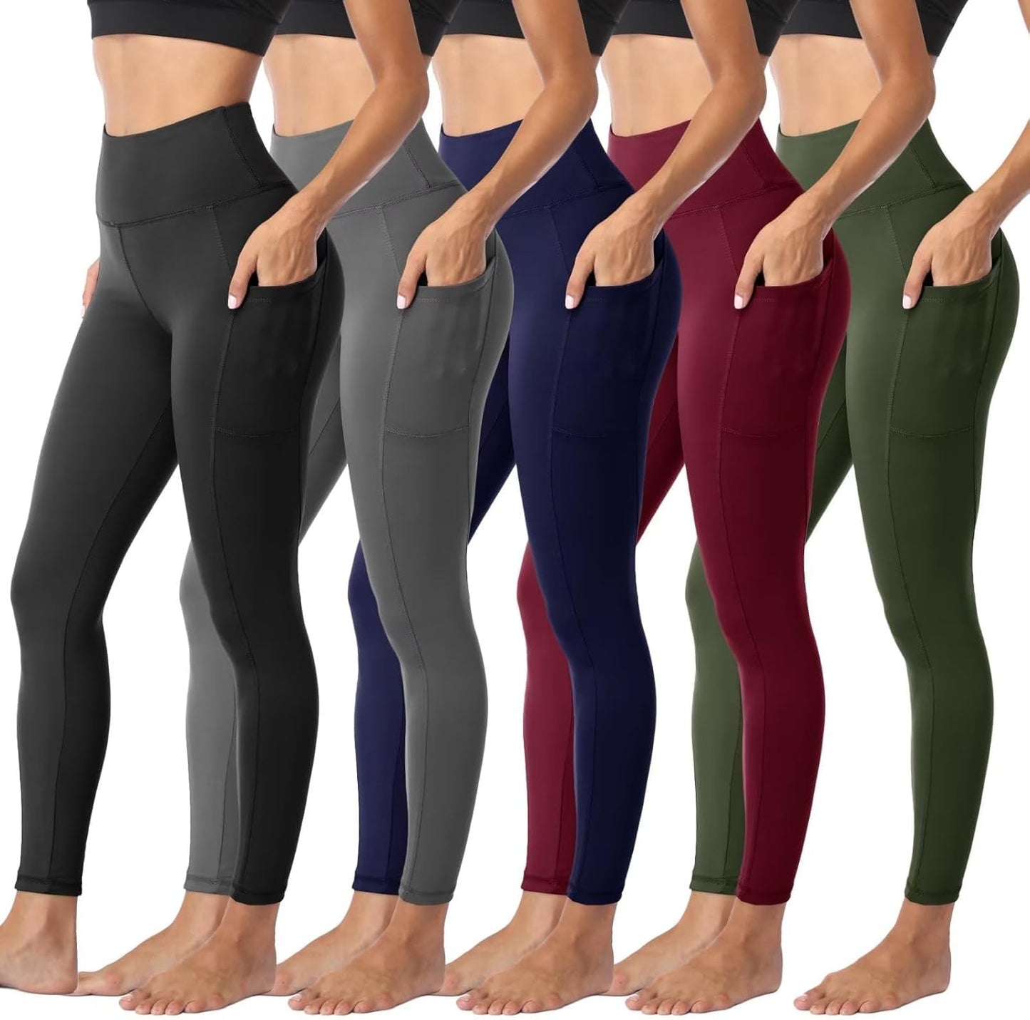 Sundwudu Leggings with Pockets for Women - Tummy Control Pants