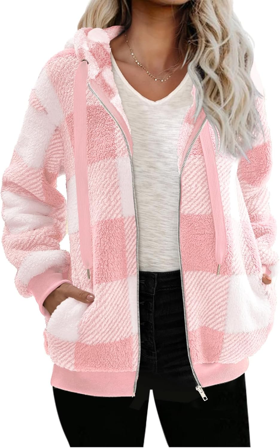 Nirovien Womens Sherpa Jacket Fuzzy Zip Up Hoodie for Comfort
