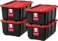 27 Gallon Red Truck Bed Toolbox Tote Bins 4-Pack - Lockable Stackable