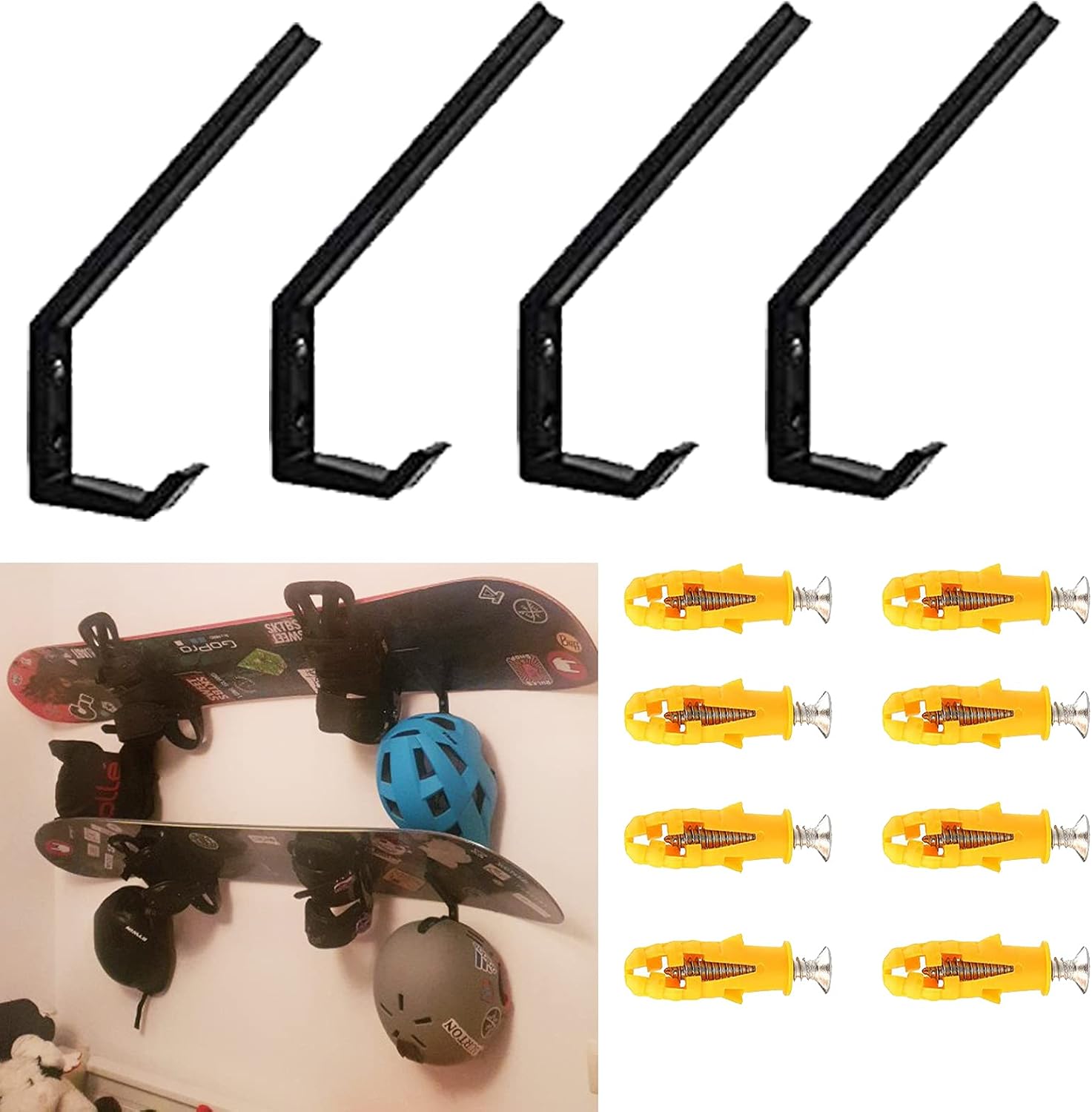 Space-Saving Snowboard & Gear Wall Rack - Easy Install - 4PK