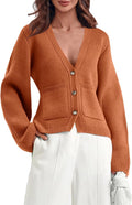 Saodimallsu Women's V Neck Cardigan Sweater with Pockets for Comfort