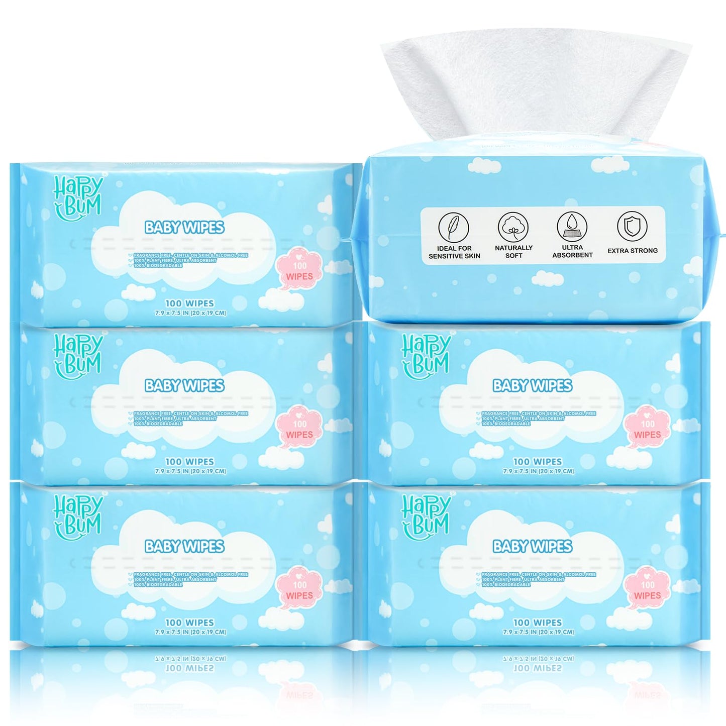 Happy Bum Dry Wipes - 600 Count Gentle Skin Care