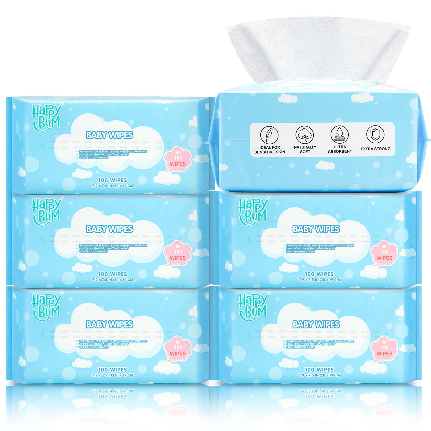 Happy Bum Dry Wipes - 600 Count Gentle Skin Care