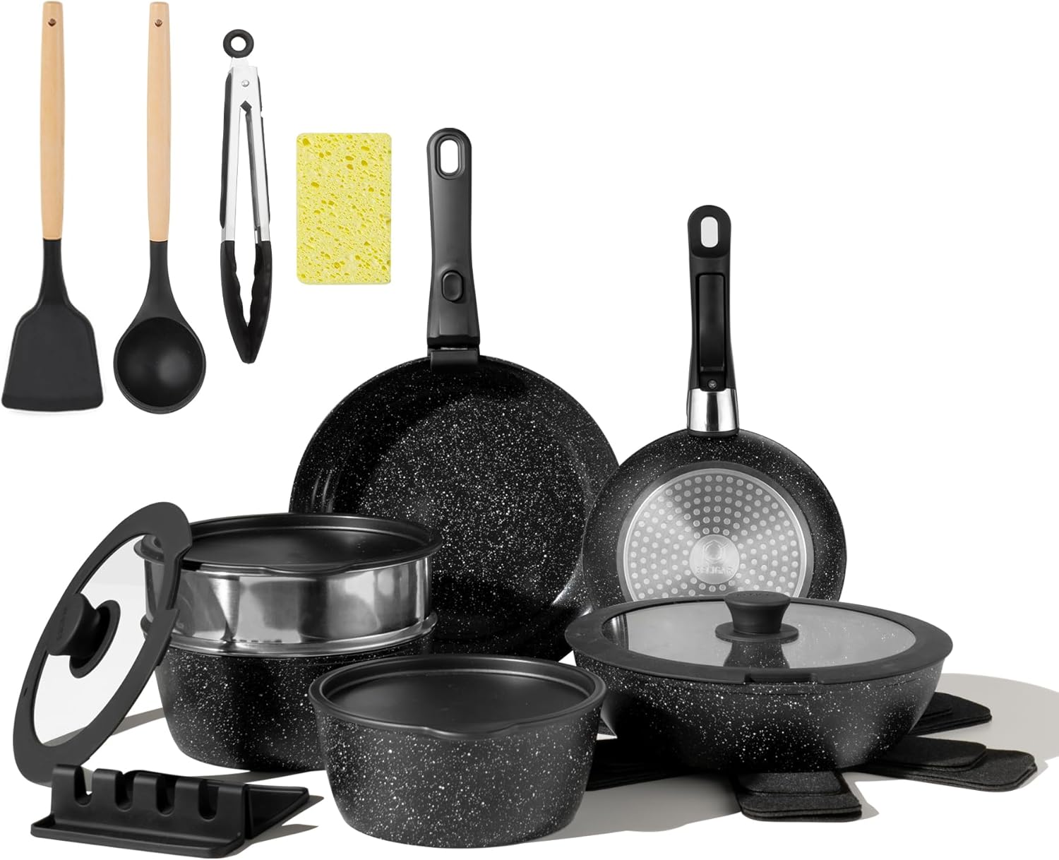 Nonstick Ceramic Cookware Set 21PCS with Detachable Handle