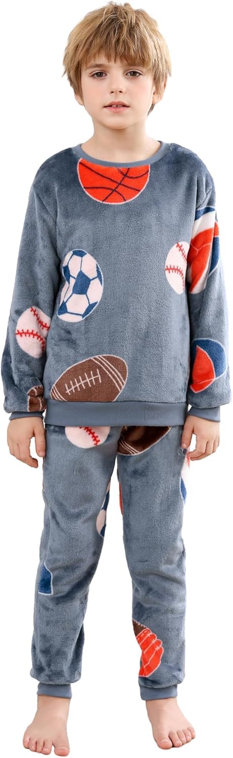 Boys Fleece Pajamas Set for Kids 7-16 Years, Soft Cozy Style