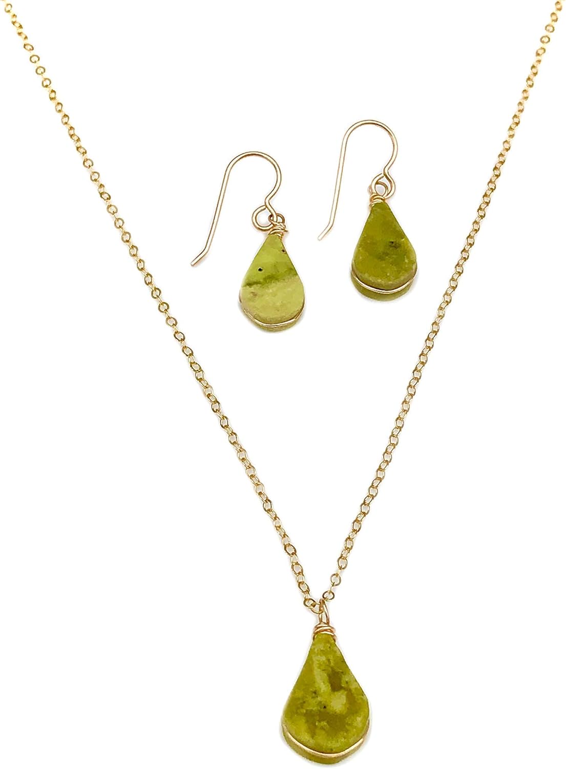 Handmade Serpentine Jewelry Set with 14K Gold Filled Elegance