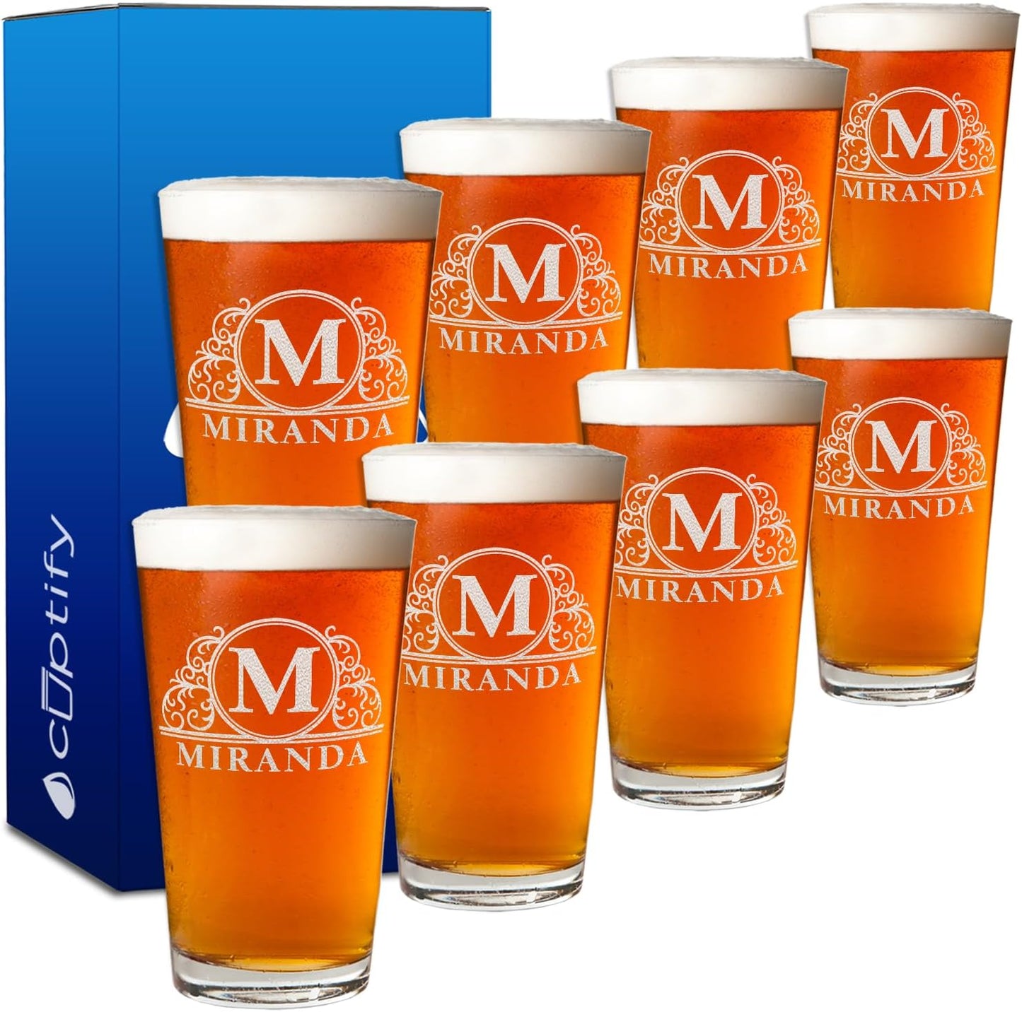 Personalized Beer Glasses Set of 8 for Unique Gifts