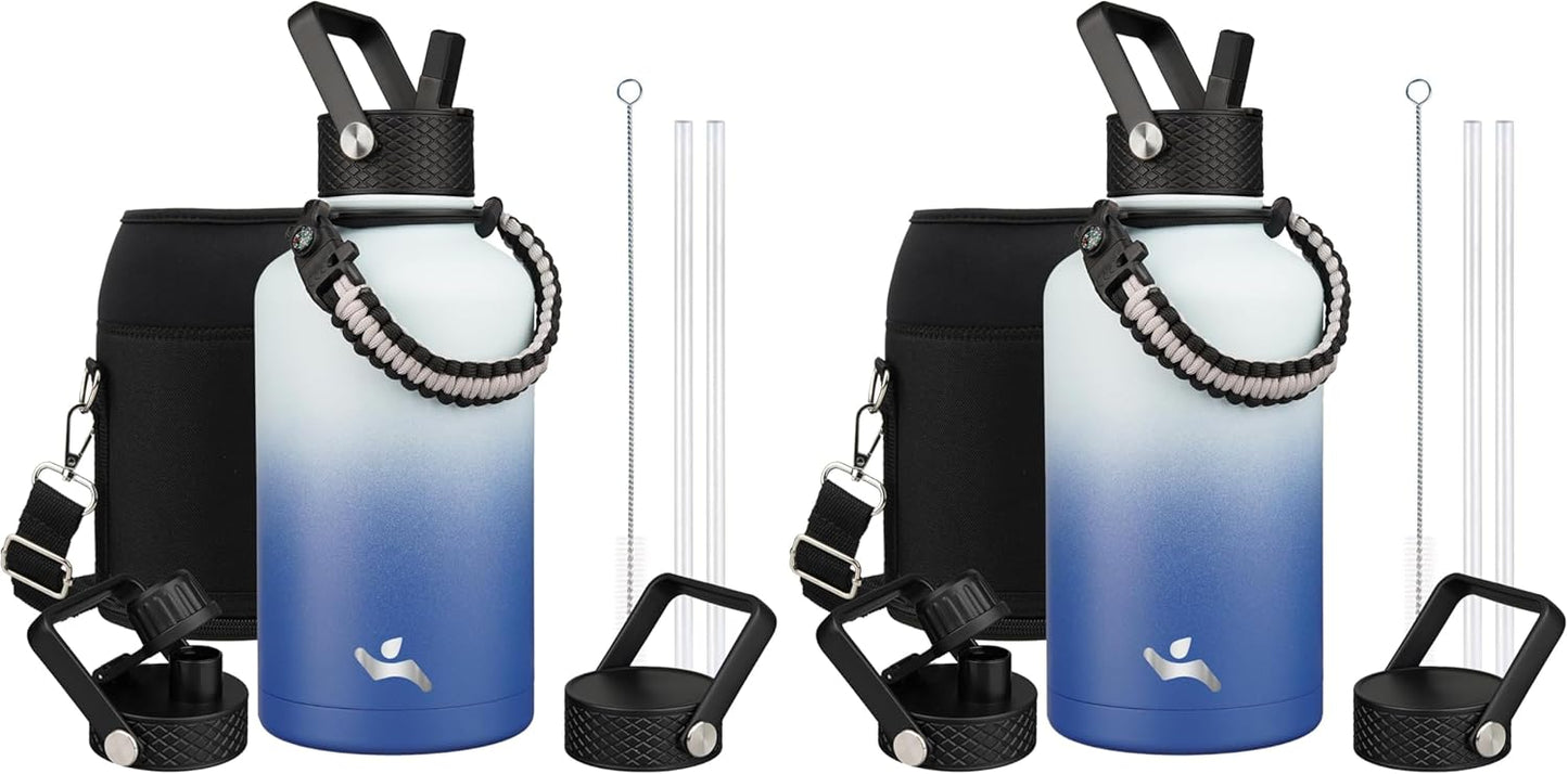 Half Gallon Insulated Water Bottle with Straw for Hydration