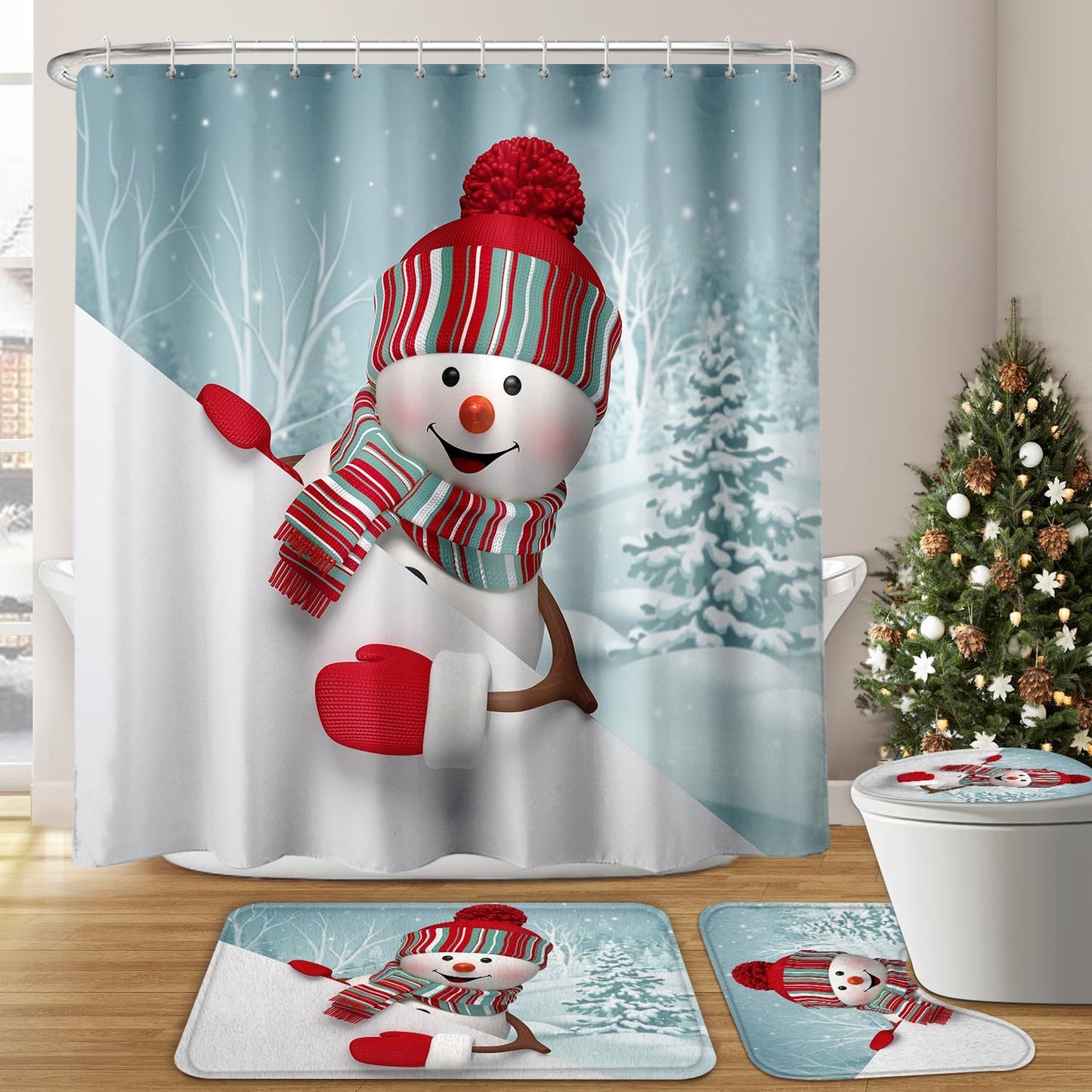 Snowman Xmas Shower Set with Rugs