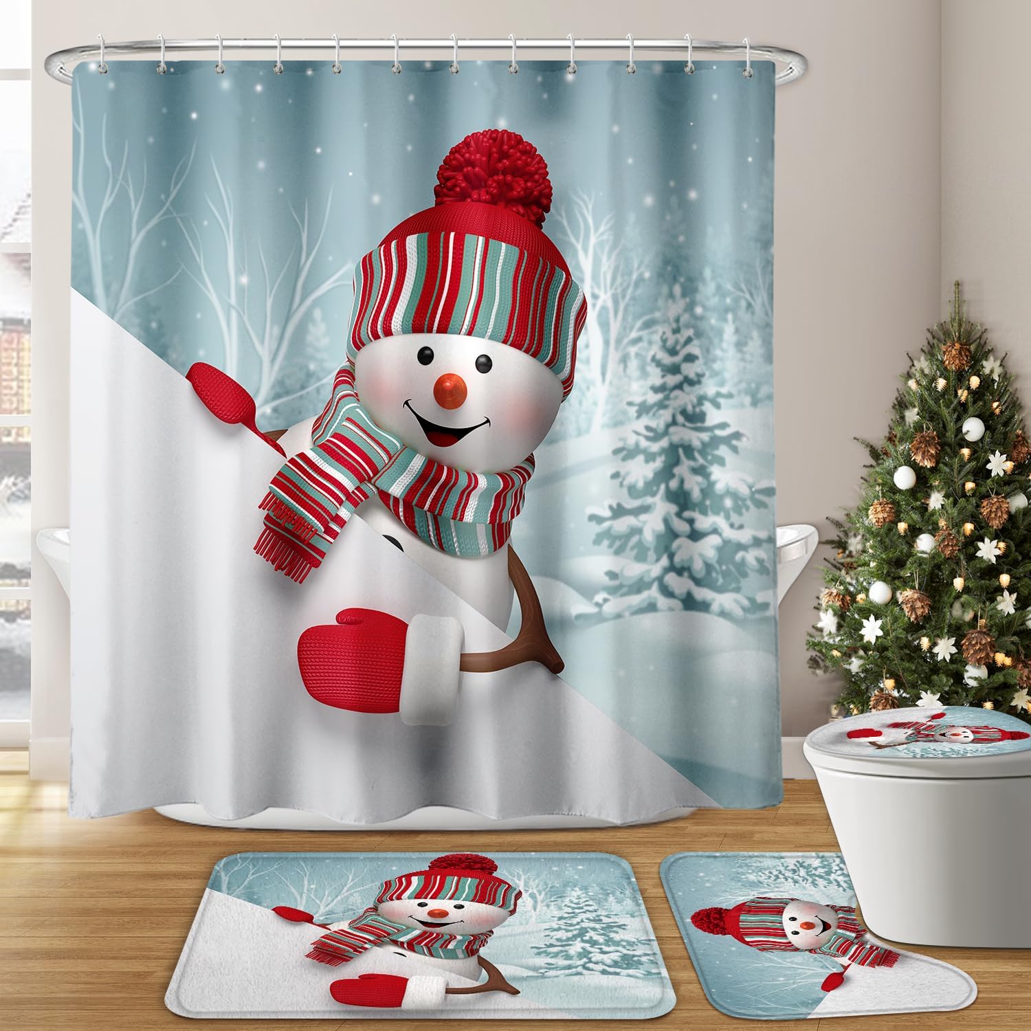 Snowman Xmas Shower Set with Rugs