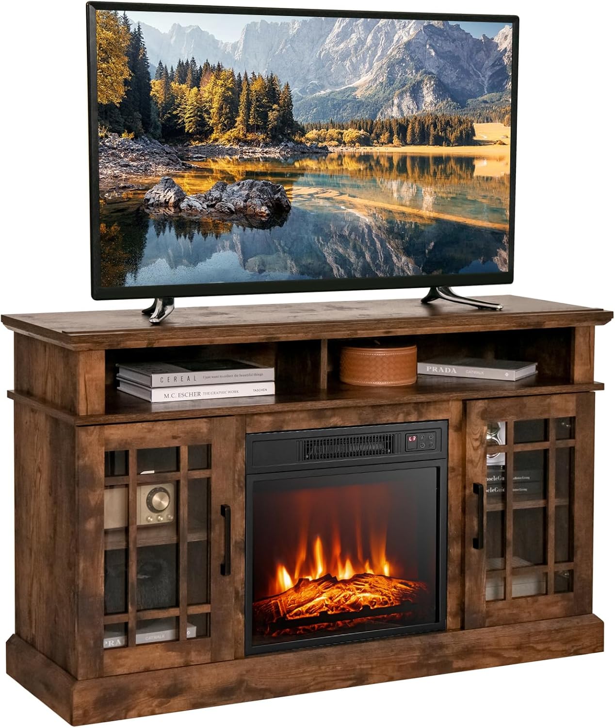 Tangkula 55 Electric Fireplace TV Stand: Cozy Heat & Storage