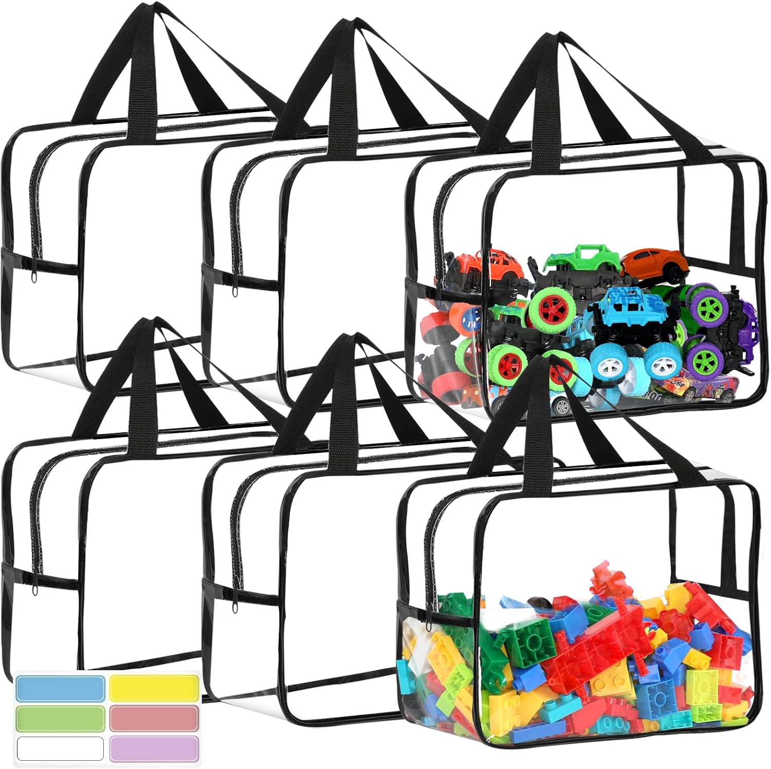 Extra Large Toy Storage Bags for Kids - 6 Pack Clear Organizers