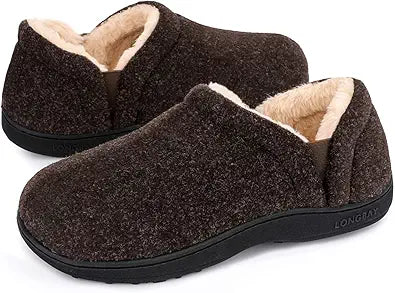 LongBay Men's Felt Slippers - Warm Comfy House Shoes for All
