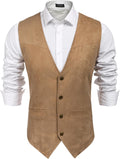 Men's Suede Leather Cowboy Vest - Slim Western Waistcoat