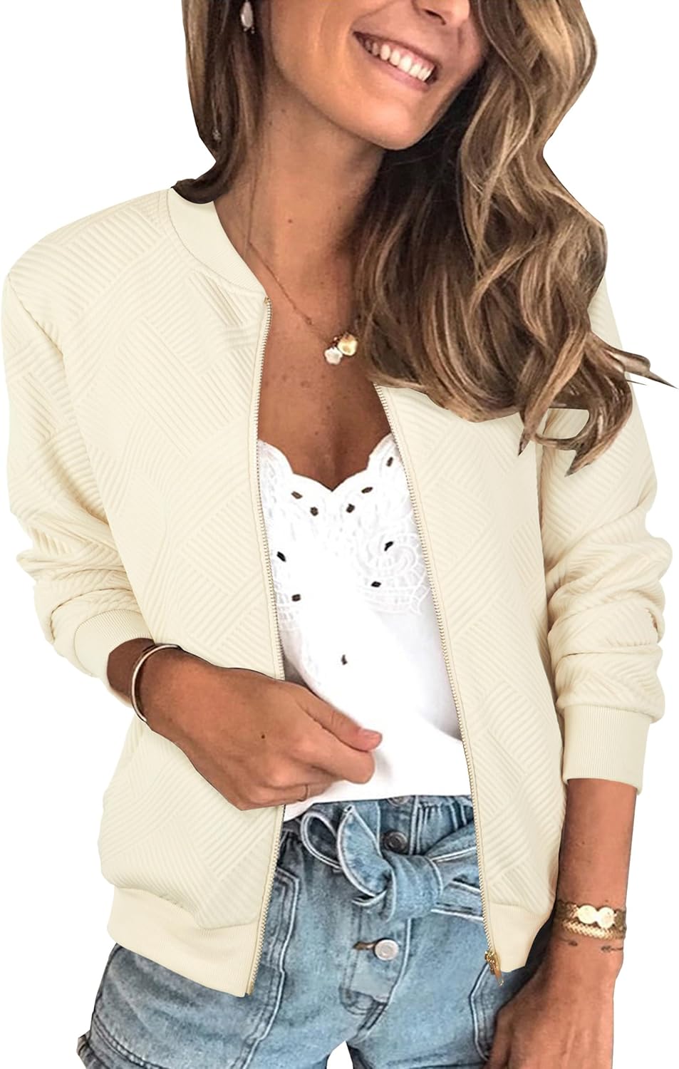 Stylish Floral Zip Up Bomber Jacket for Women by ECOWISH