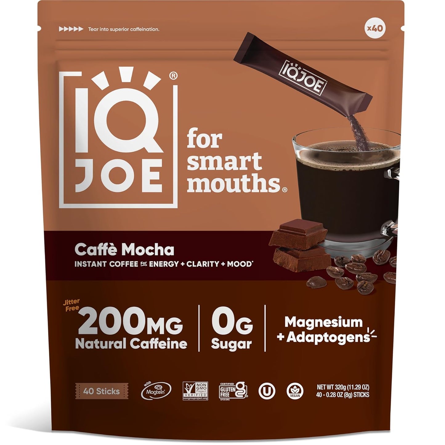 IQJOE Mushroom Coffee Packets - Clarity Boost - 200mg Caffeine - 40ct
