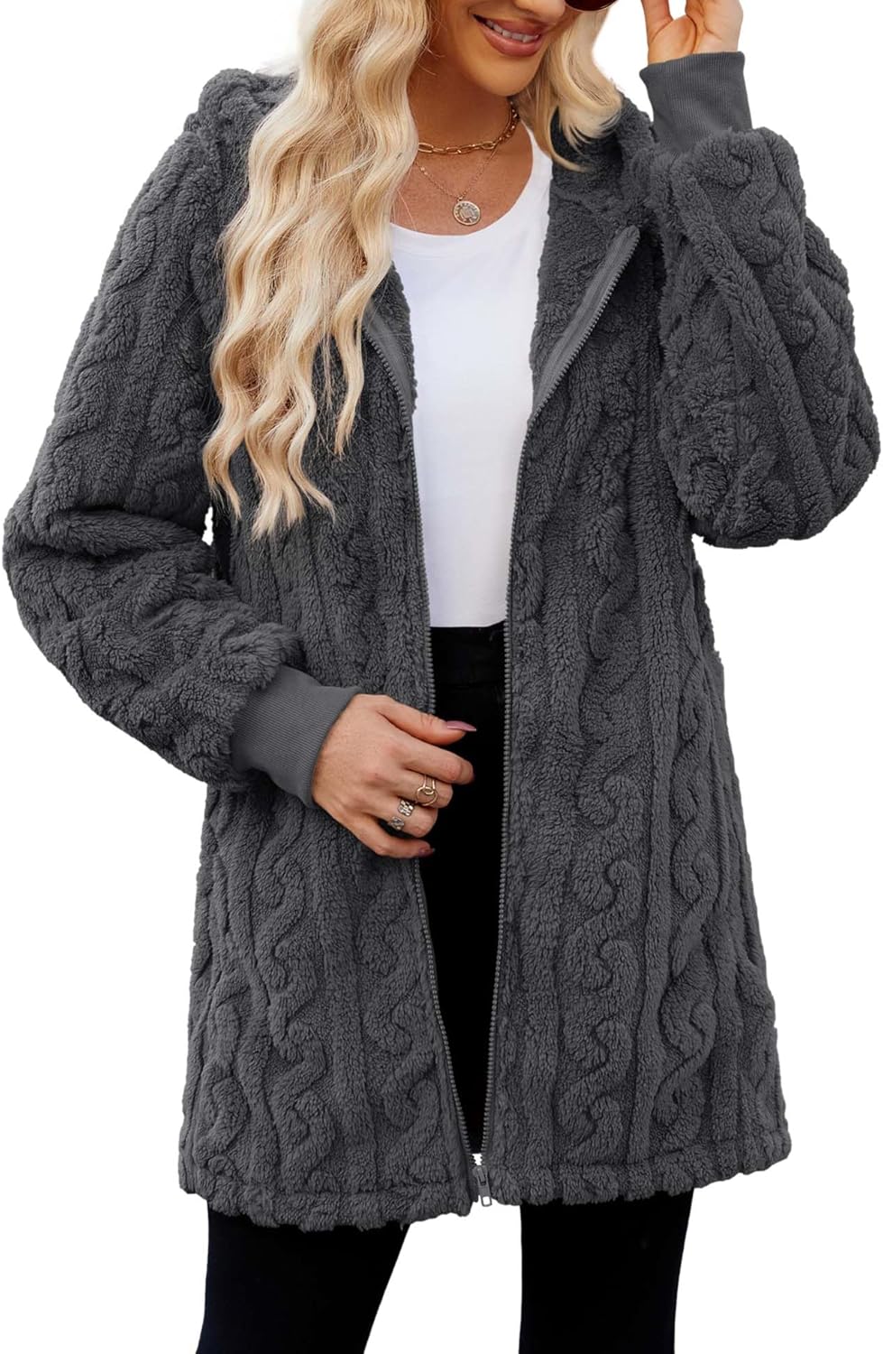 ReachMe Womens Fleece Zip Up Jacket for Cozy Winter Wear