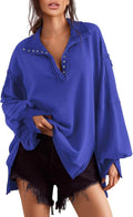 Sweatshirt for Women Henley Button Pullover Tunic S-2XL - Oversized