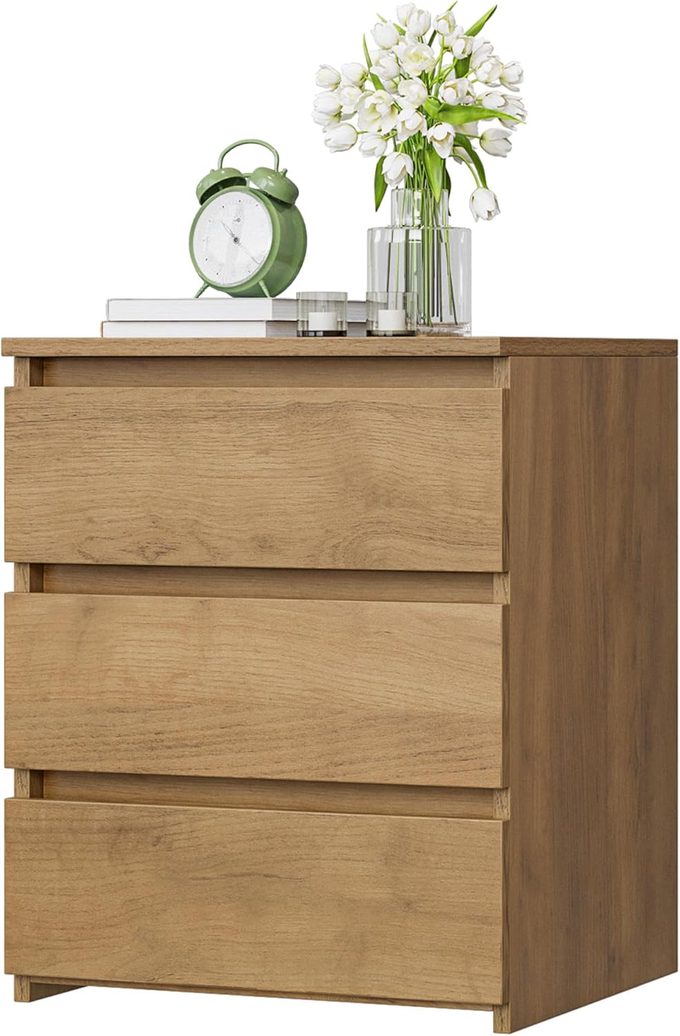 FOTOSOK Nightstand with 3 Drawers for Bedroom and Living Room