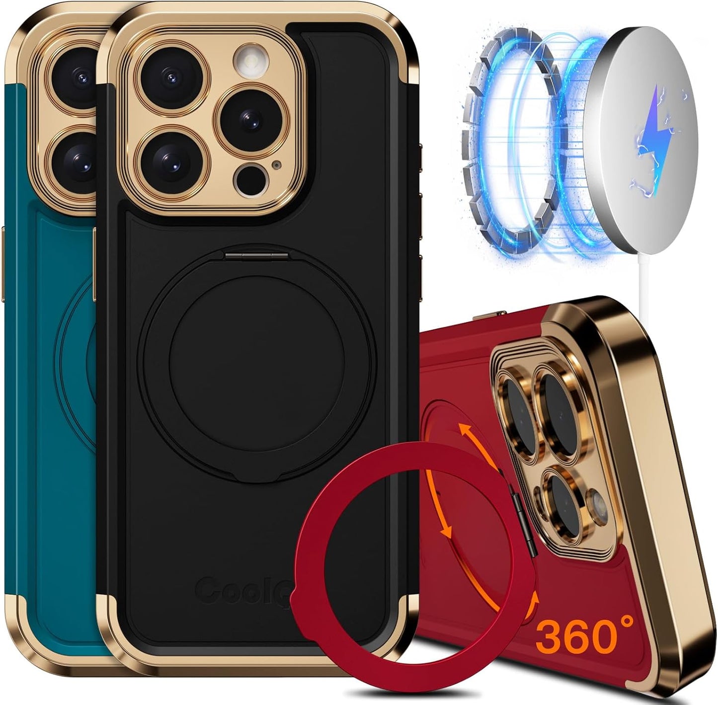 COOLQO iPhone 14 Pro Case with 360 Spin Magnetic Stand