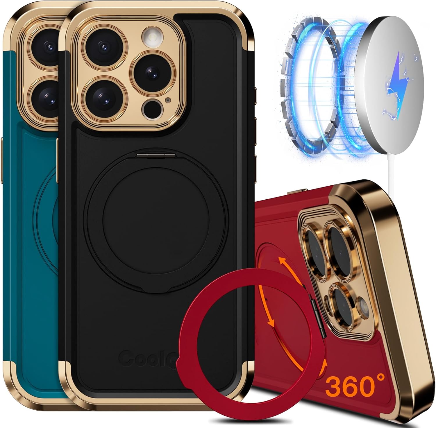 COOLQO iPhone 14 Pro Case with 360 Spin Magnetic Stand