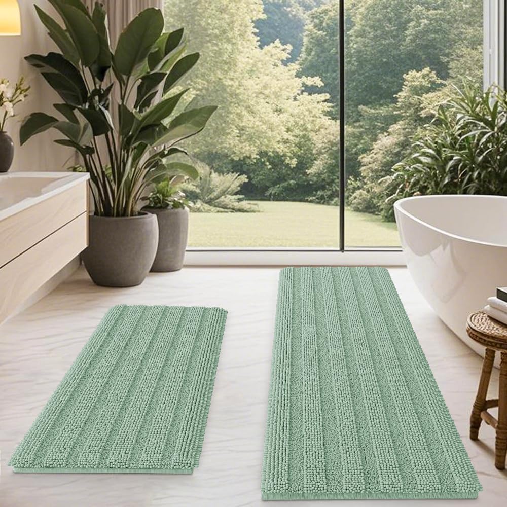 Christmas Striped Sage Green Bathroom Rug Mat Set for Luxury