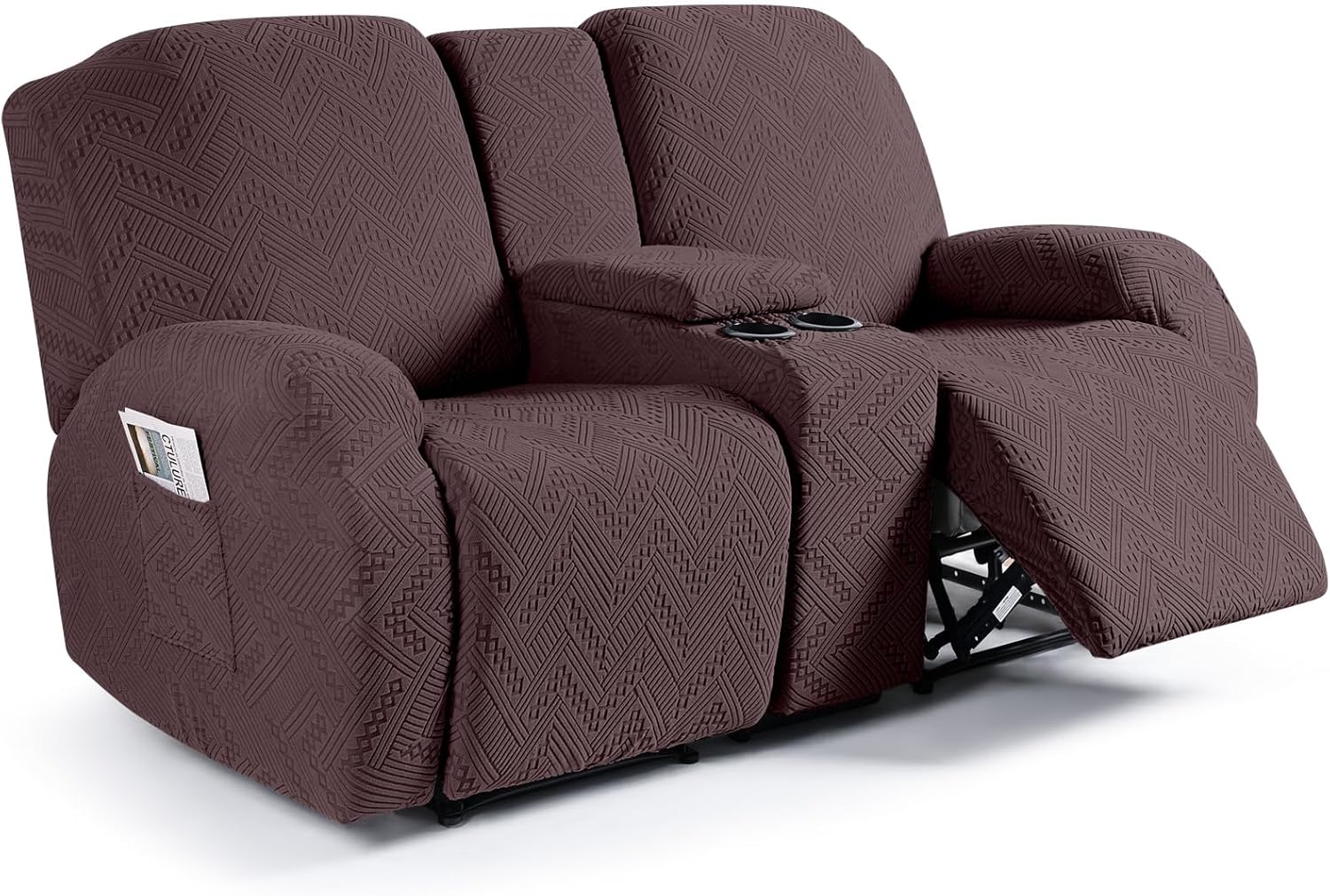 Ruaozz Stretch Loveseat Recliner Covers for 2 Seater, Dark Coffee