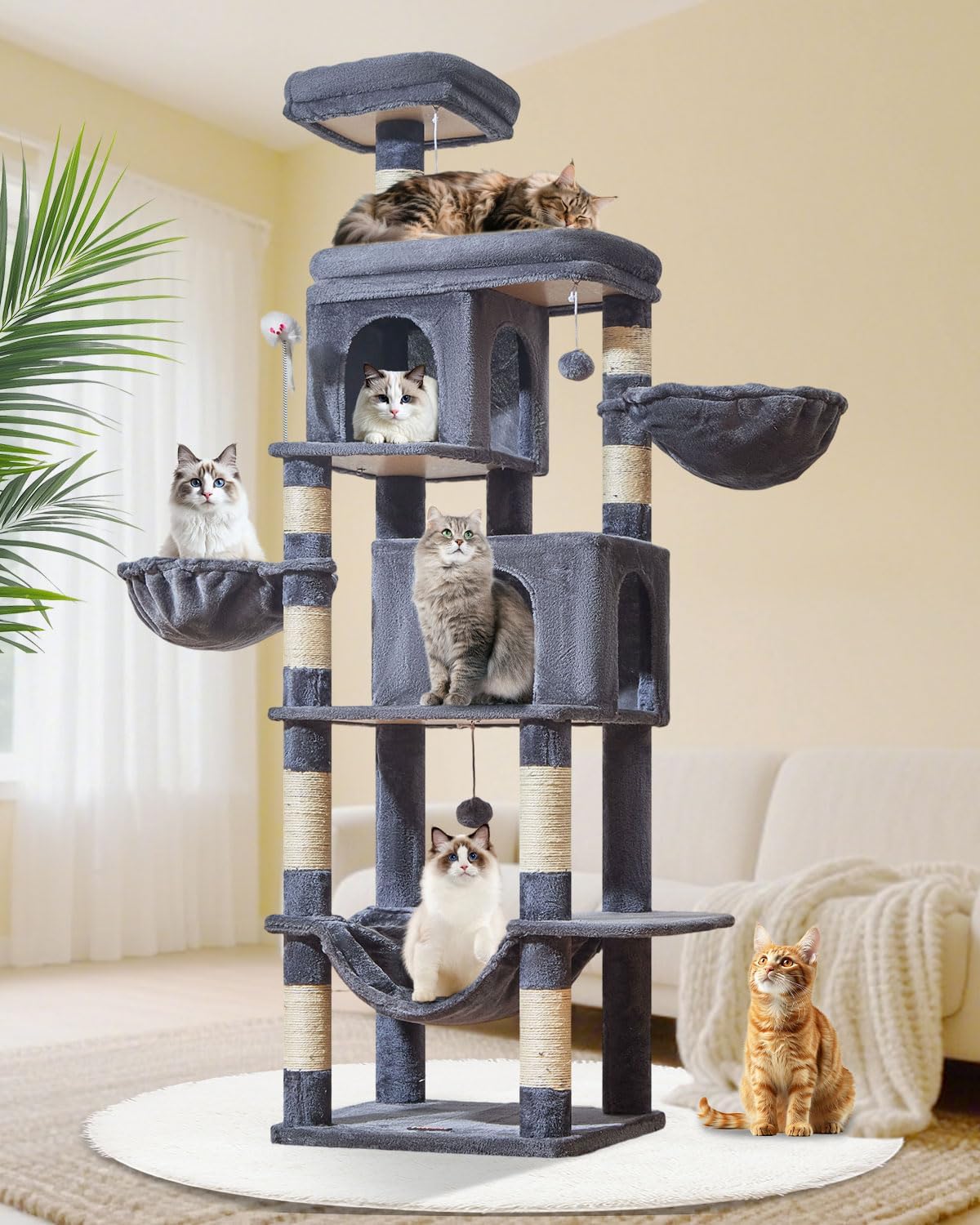 Taoqimiao 77-Inch Cat Tree for Large Cats with Multi-Level Design