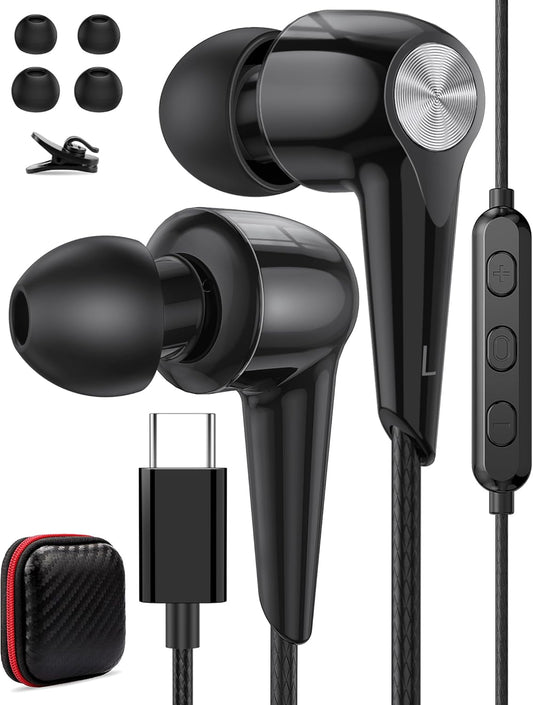 Type C Earbuds for iPhone & Samsung, Mic & Volume Control, Noise Isolation