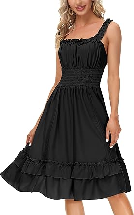 Scarlet Darkness Summer Dress Square Neck Sleeveless High Low