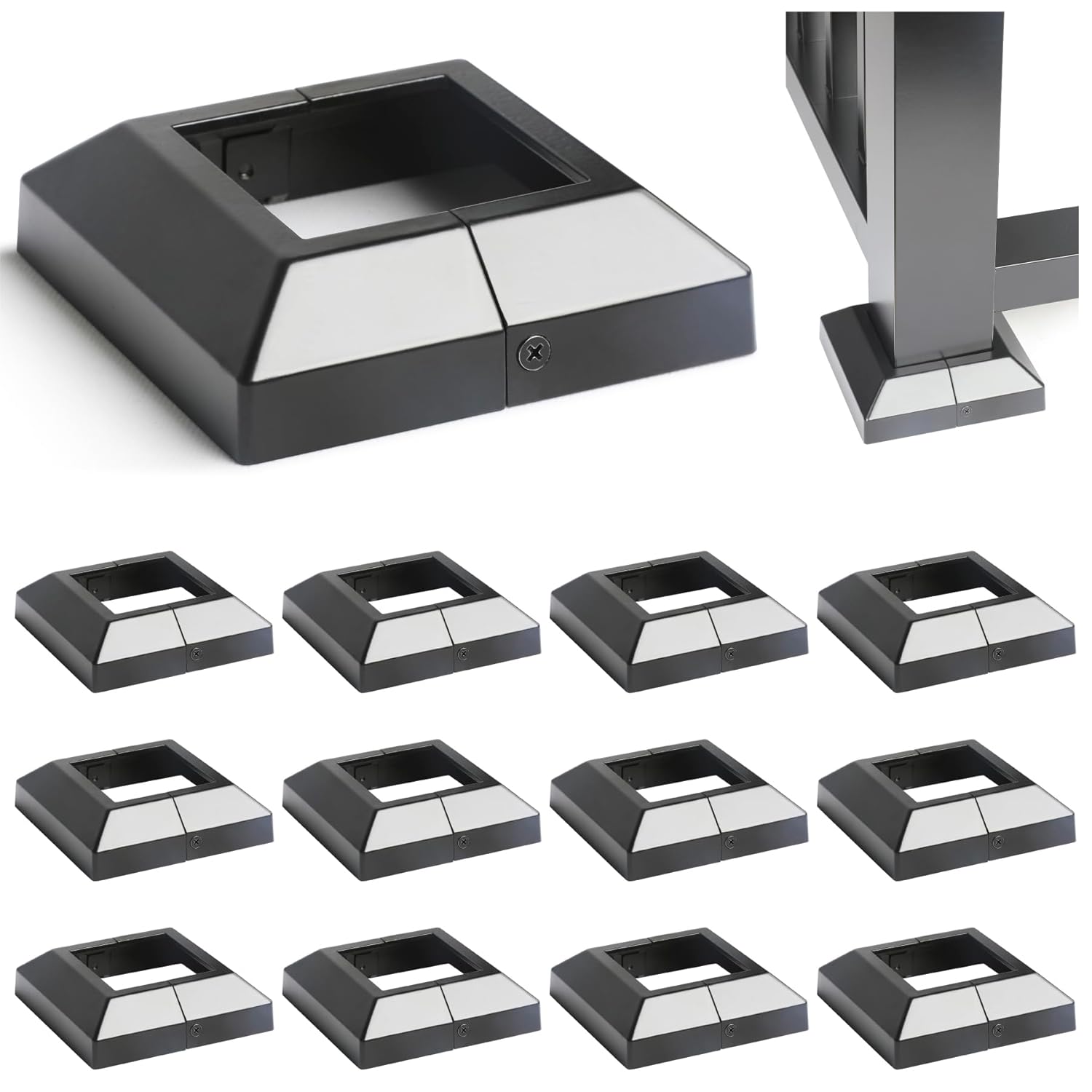 12 pcs 3inx3in Aluminum Deck Post Base Cover for Railings and Stairs
