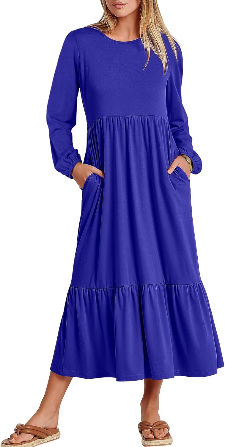 ANRABESS Long Sleeve Midi Dresses for Women with Pockets