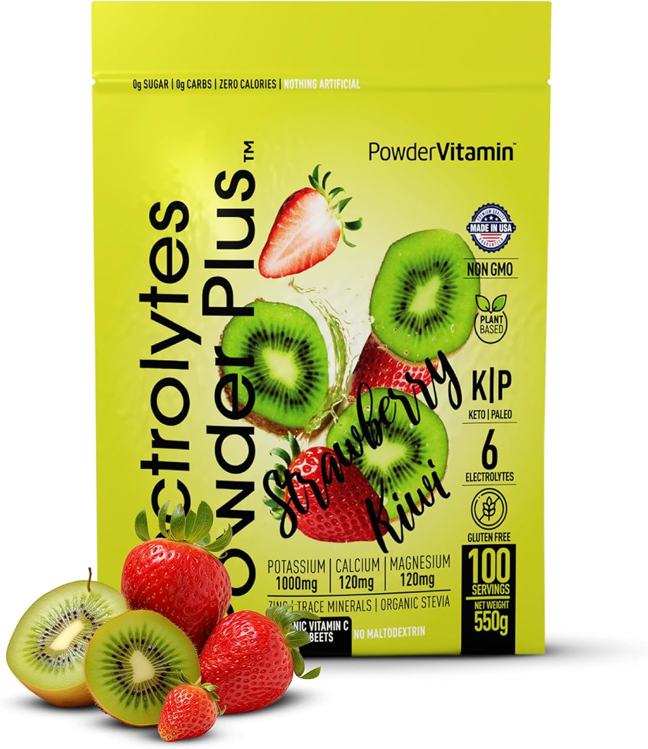 Electrolytes Powder Plus - Strawberry Kiwi Hydration Drink Mix