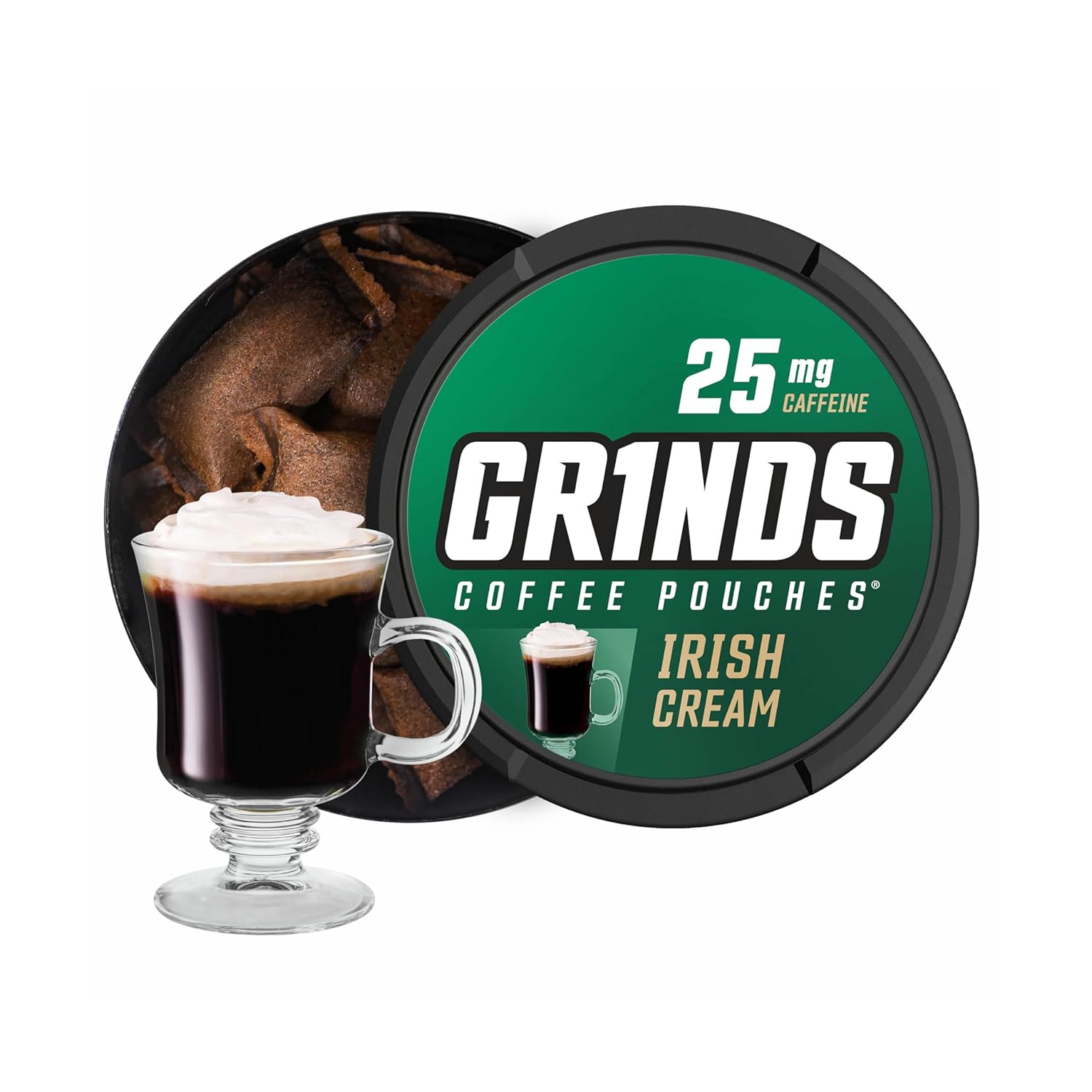 Grinds Coffee Pouches | Irish Cream Flavor | Tobacco-Free, Nicotine-Free