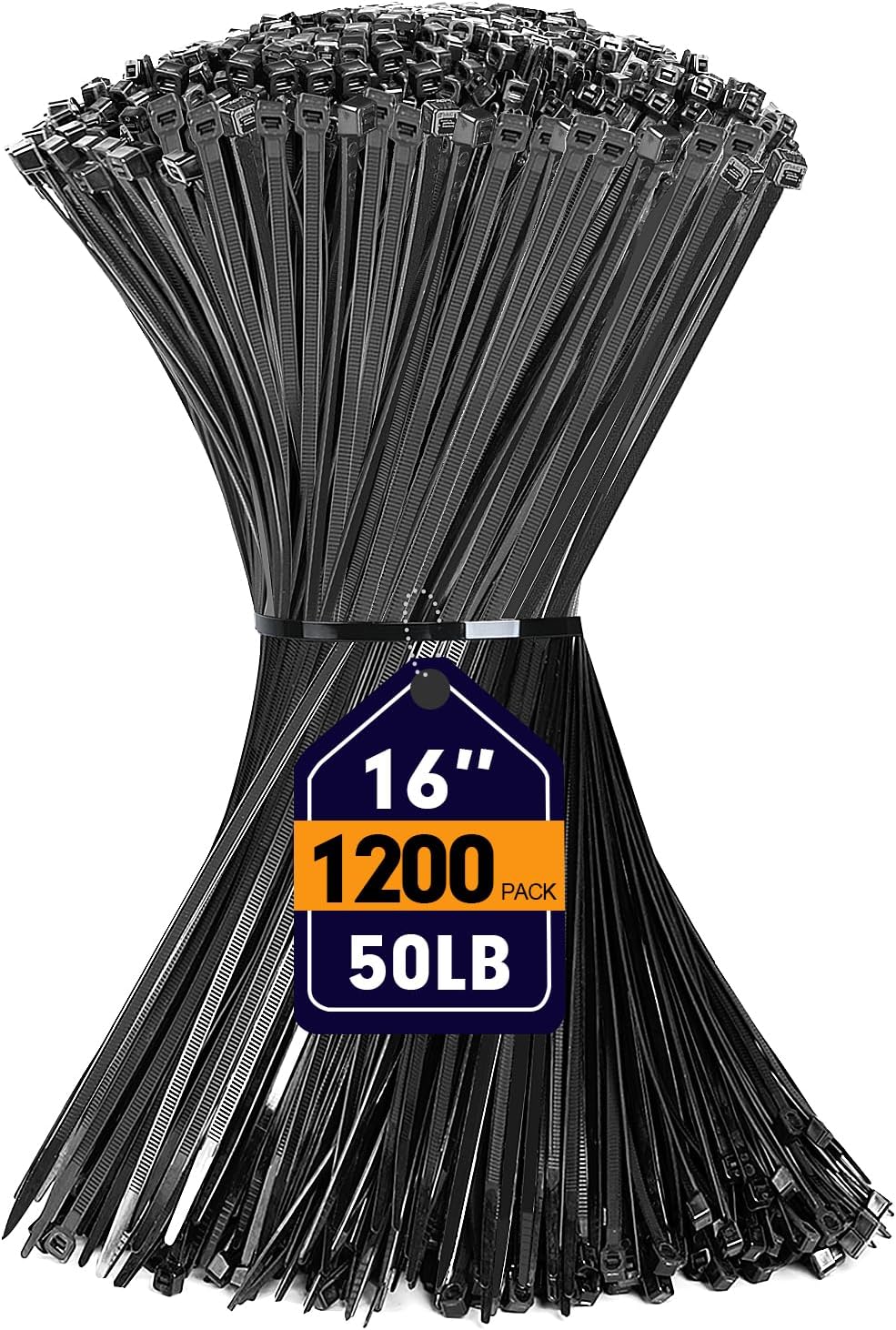 RAZCC 1200pcs 16 Heavy Duty Zip Ties - 50lb Strength