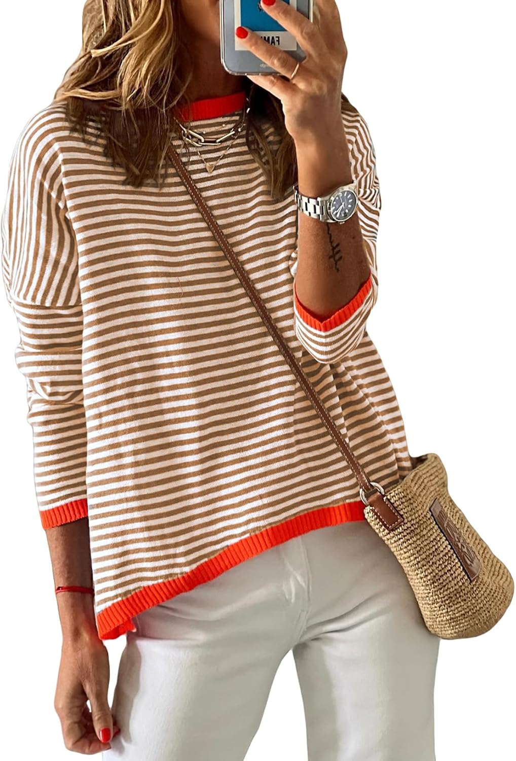 Womens Lightweight Cotton Sweaters Long Sleeve Crew Neck Style