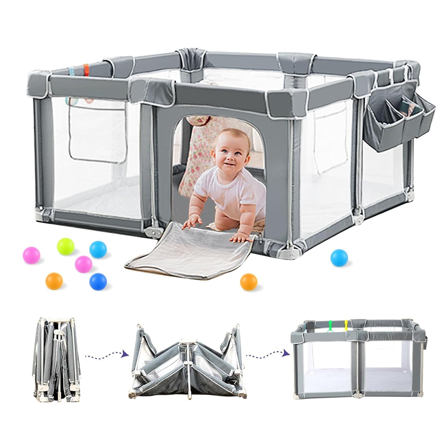 Foldable Baby Playpen 59in71in for Safe Indoor & Outdoor Fun