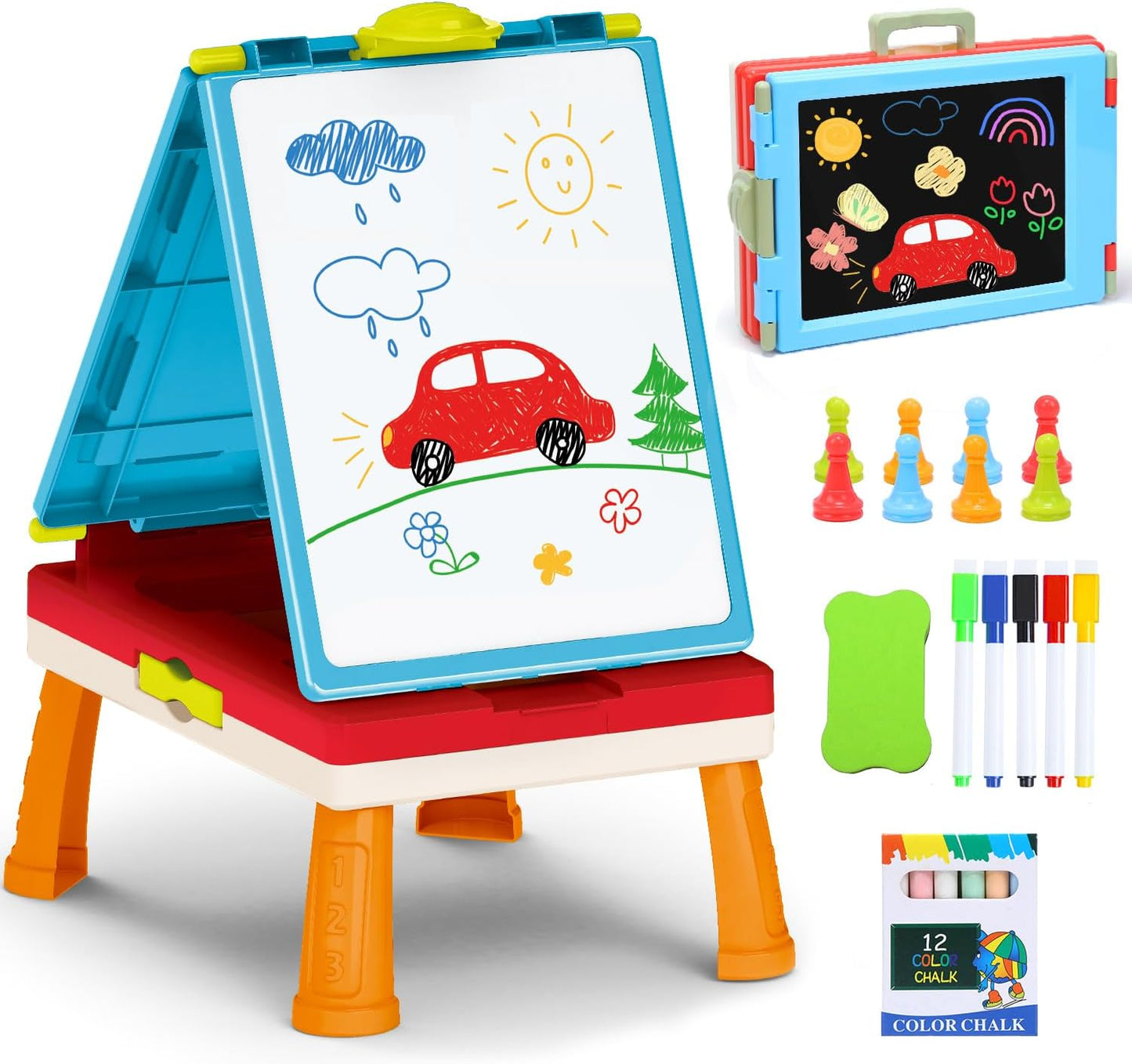 HOLYFUN Foldable Kids Art Easel with Painting Accessories