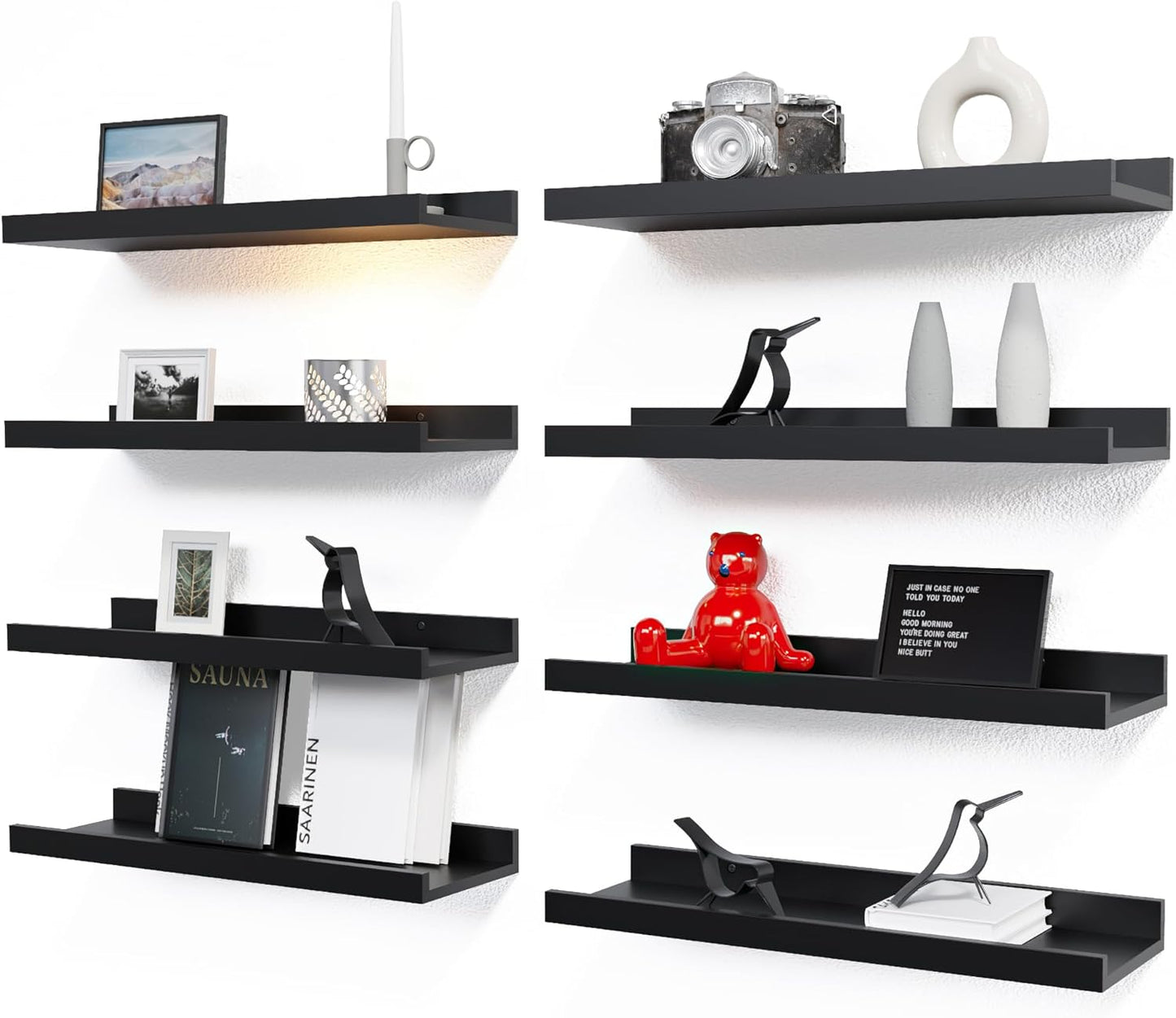Floating Wall Mounted Shelves Set - 8pc Black Nursery Decor