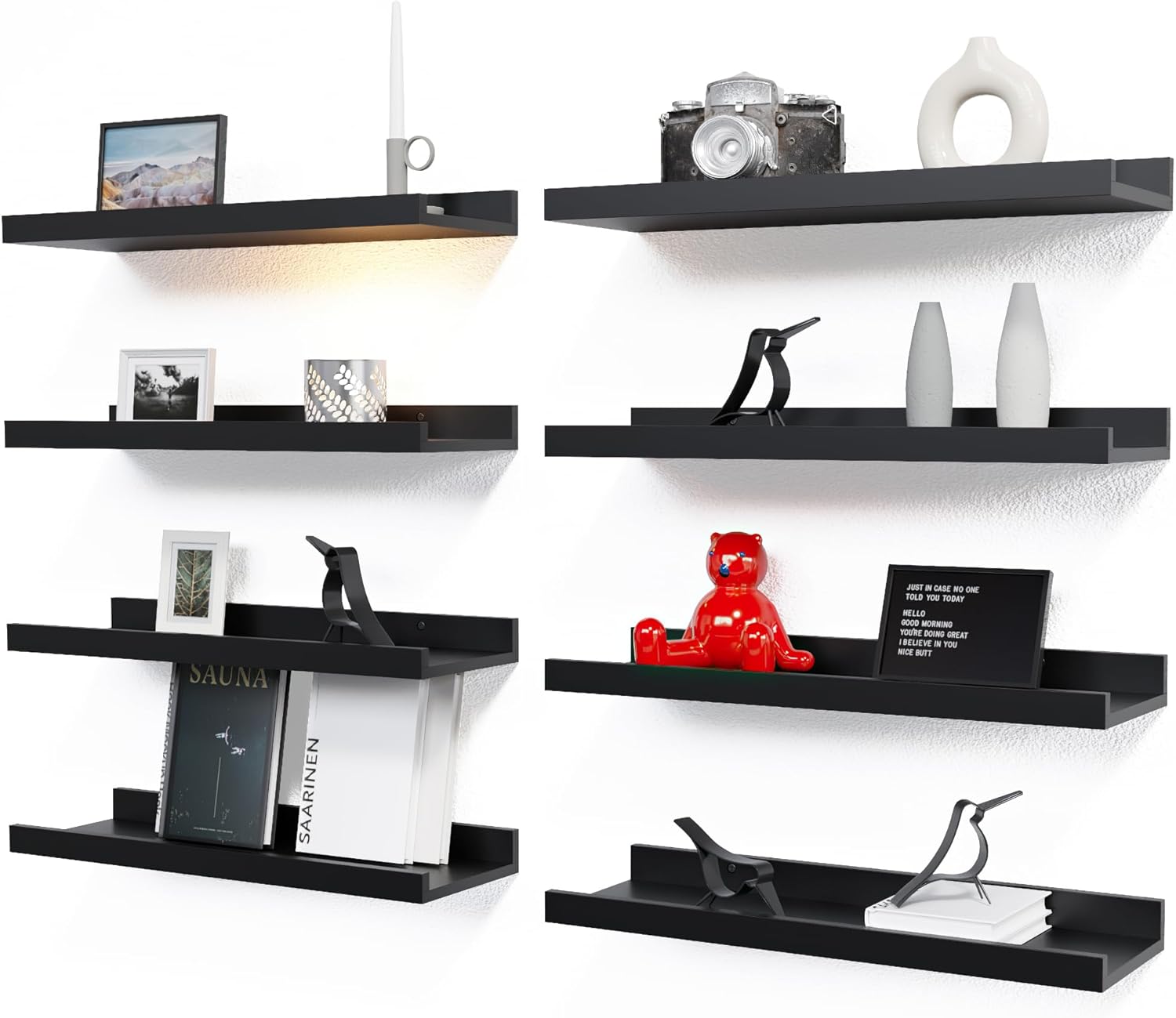 Floating Wall Mounted Shelves Set - 8pc Black Nursery Decor