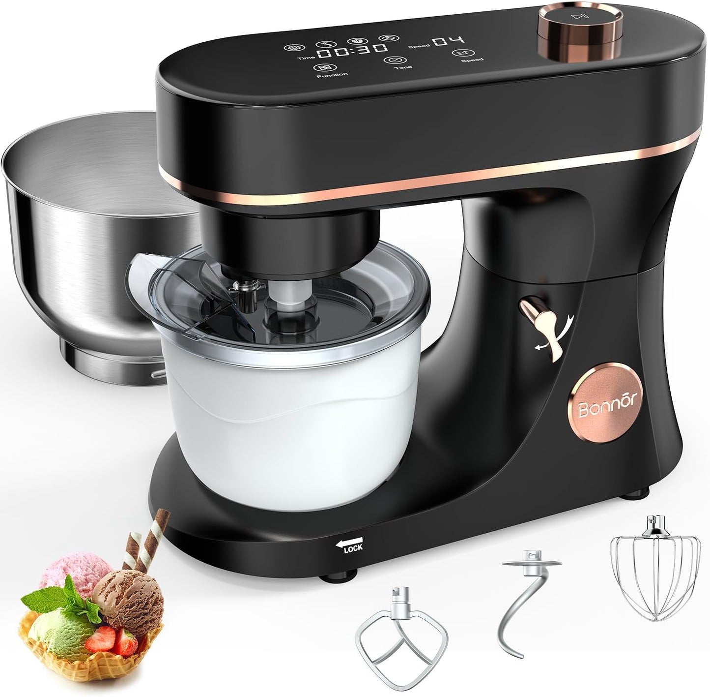 Stand Mixer Set with LED Touchscreen and Ice Cream Maker