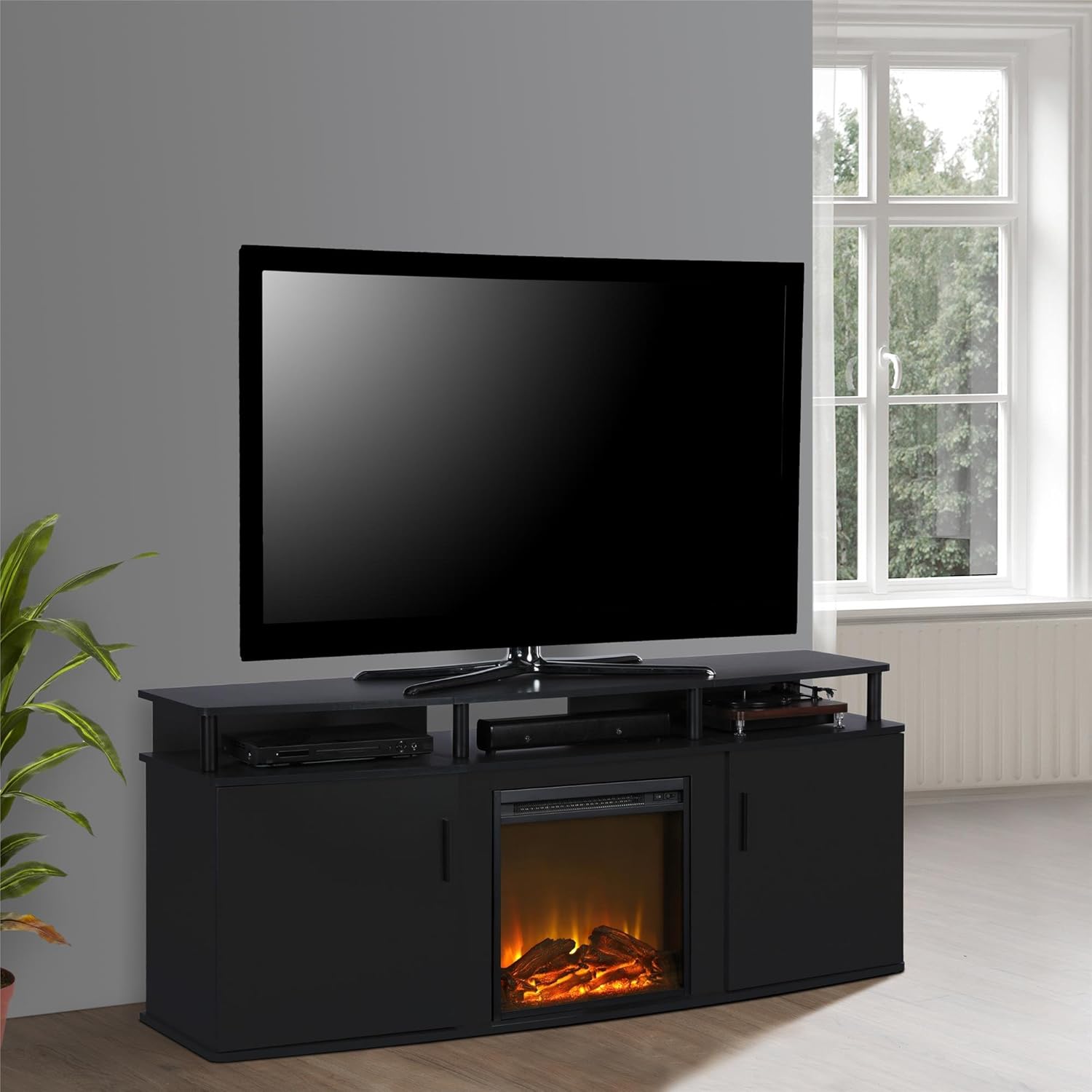 70-Inch TV Stand with Realistic Fireplace