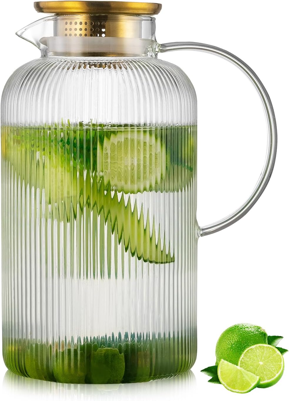 Classic Vertical Stripes Glass Pitcher with Lid for Beverages