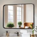 Bathroom Mirror 40x30 in Black Metal Framed Rounded Rectangle - Modern