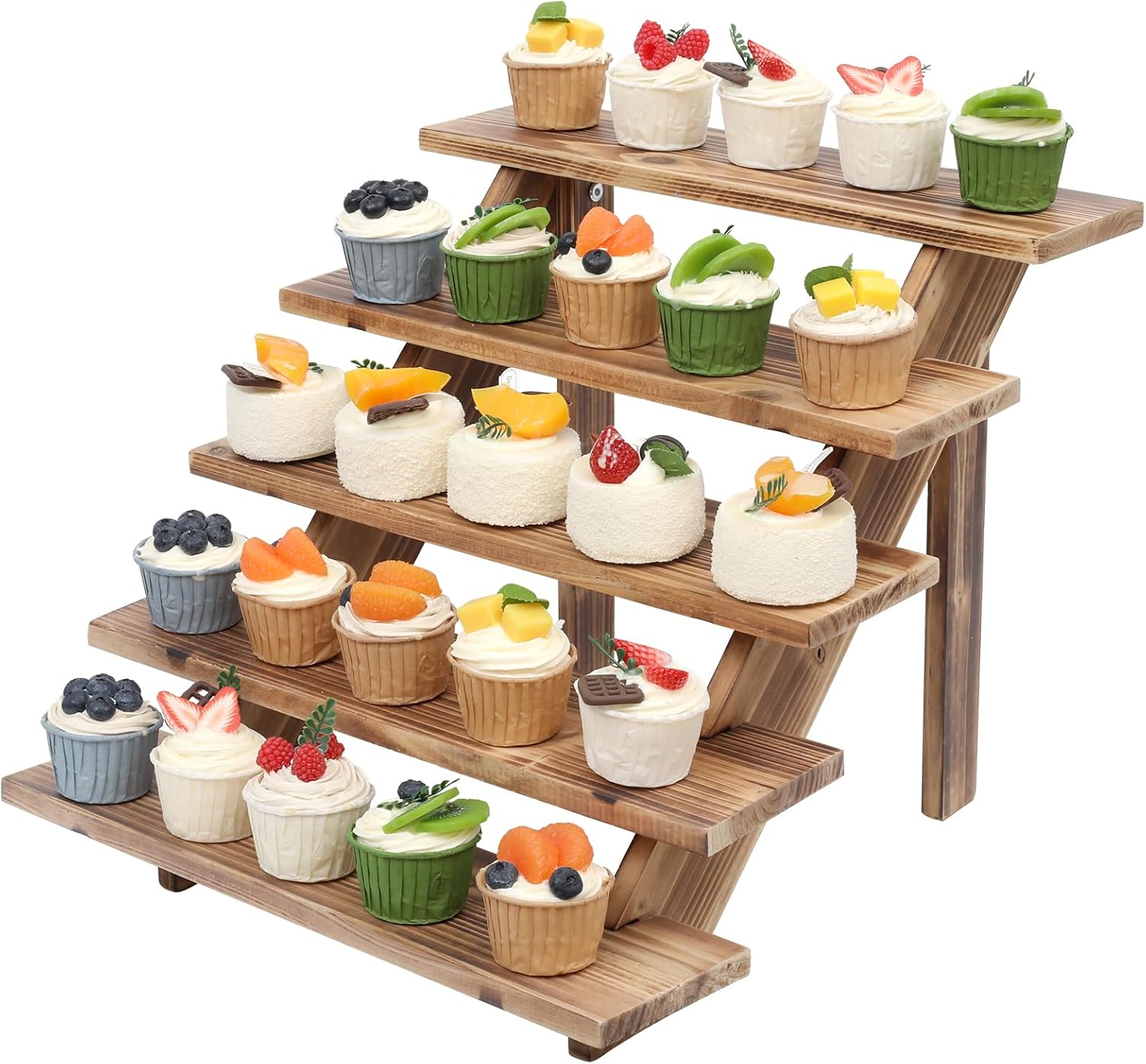 5 Tier Wooden Rustic Cupcake Stand for 30 Cupcakes Display