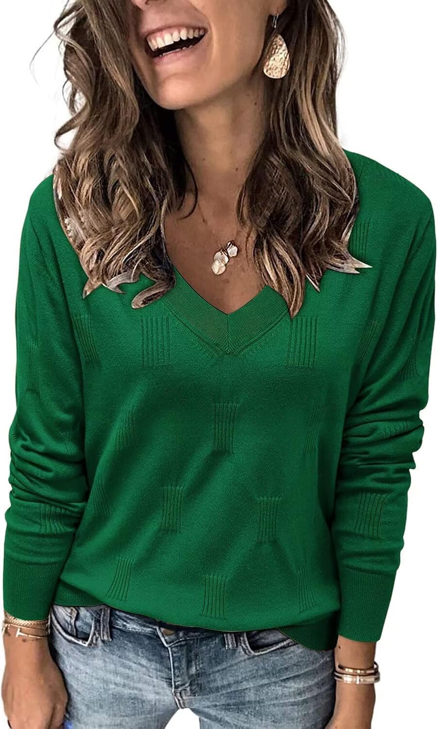 FEKOAFE Womens V Neck Sweaters Casual Pullover for 2025 Trend