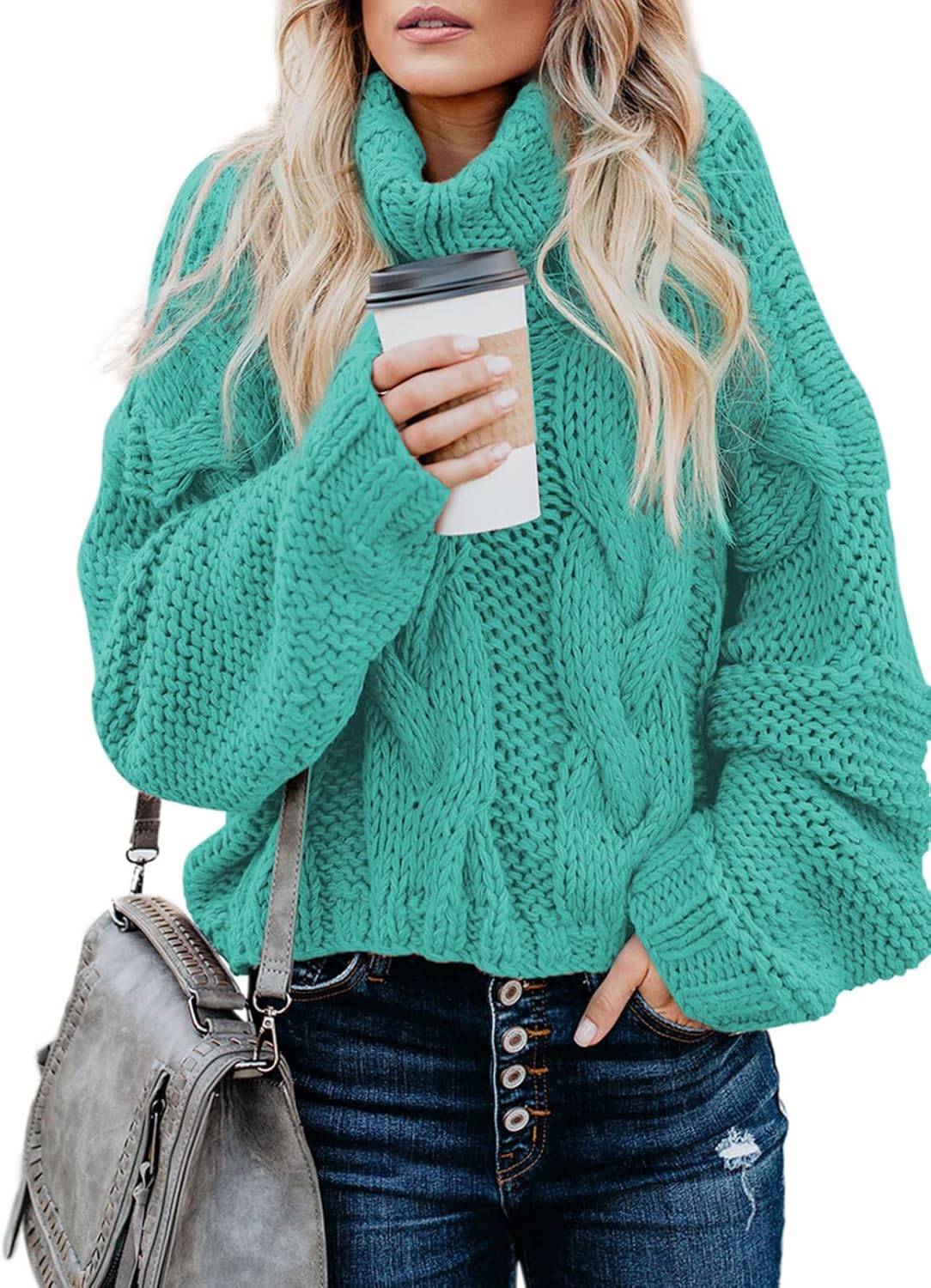Dokotoo Womens Turtleneck Cable Knit Sweater for Winter Style