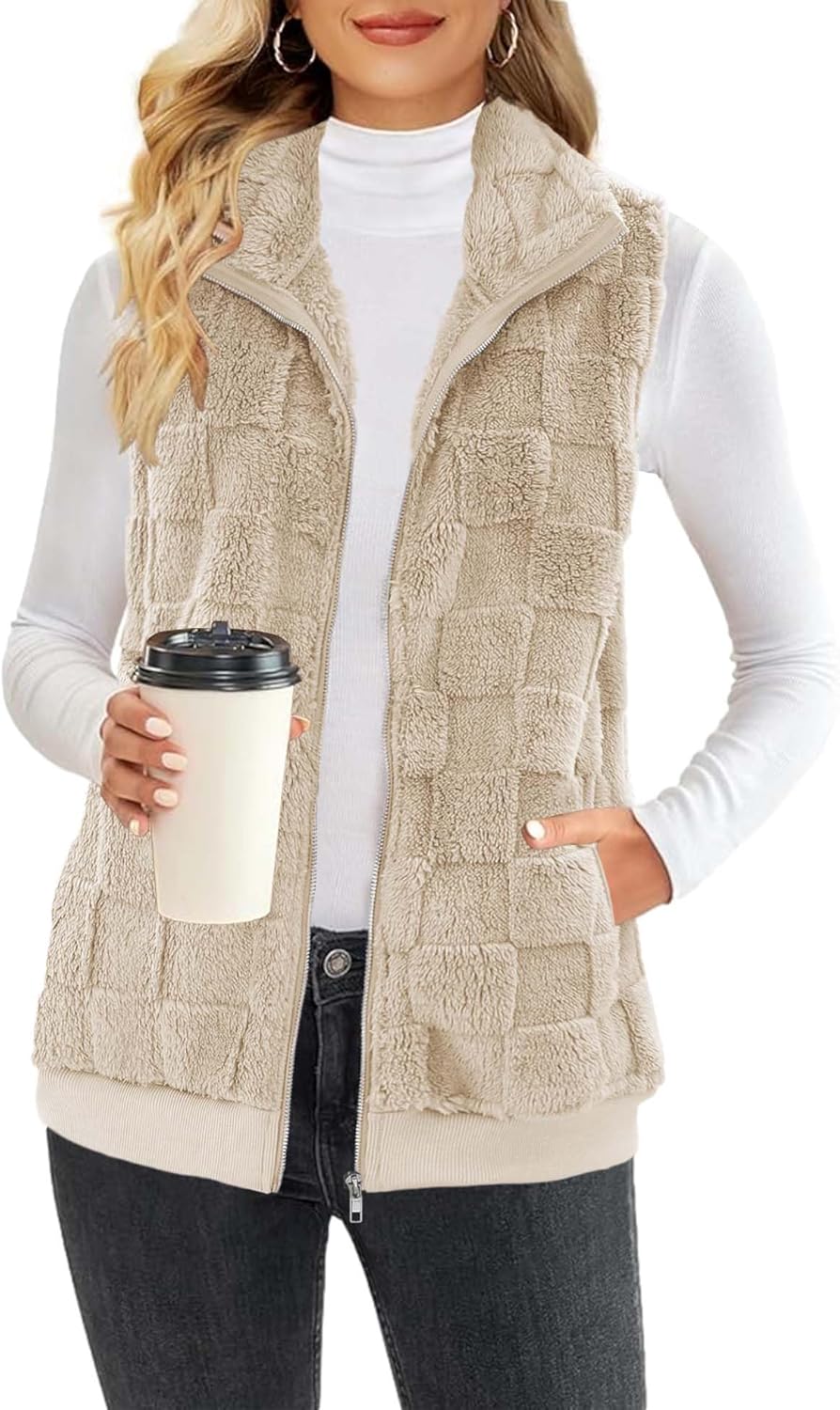 ReachMe Womens Fleece Sherpa Vest for Cozy Winter Style
